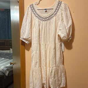 Old Navy Cream Midi Dress with Black Embroidery